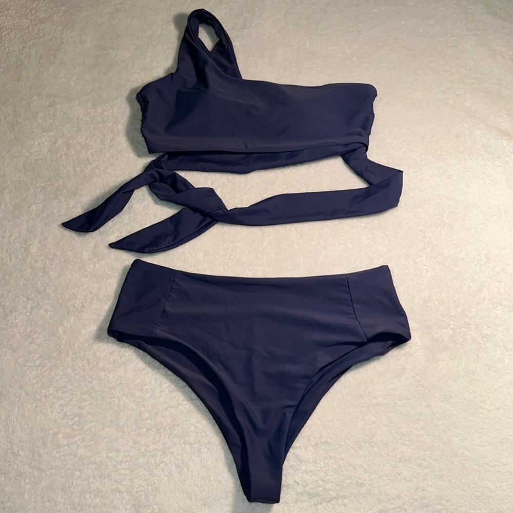 Periwinkle one shoulder high waisted bikini set